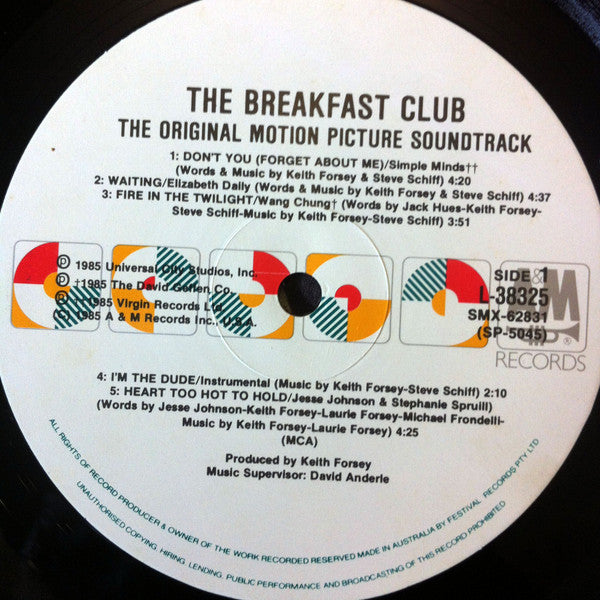 Various – The Breakfast Club (Original Motion Picture Soundtrack) LP vinyl record, image 3 of 4