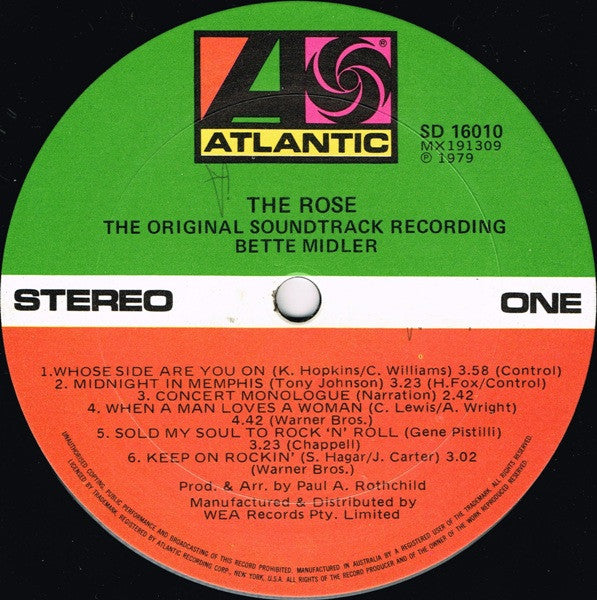 Bette Midler – The Rose (The Original Soundtrack Recording) LP vinyl record, image 3 of 6