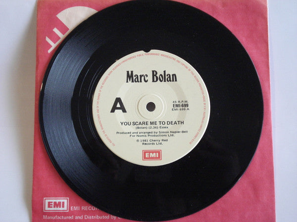 Marc Bolan – You Scare Me To Death 7" vinyl record, image 3 of 3