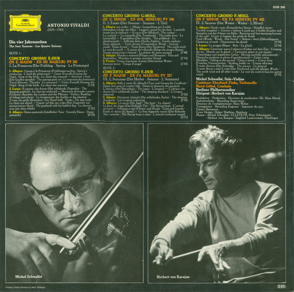 Antonio Vivaldi, Michel Schwalbé, Berliner Philharmoniker, Herbert von Karajan – Le Quattro Stagioni LP vinyl record, image 2 of 4