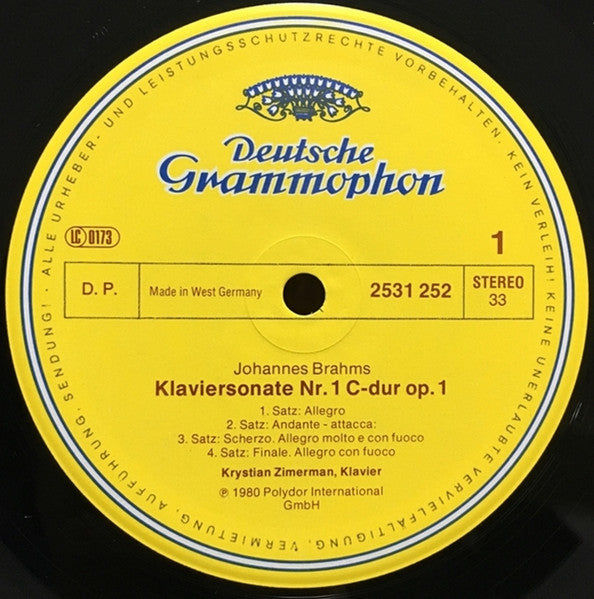 Johannes Brahms, Krystian Zimerman – Klaviersonaten No.1 & 2 = Piano Sonatas LP vinyl record, image 3 of 4