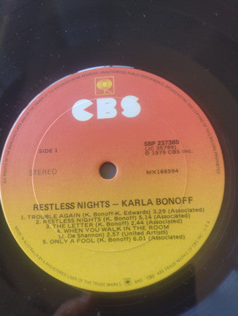 Karla Bonoff – Restless Nights LP vinyl record, image 3 of 4