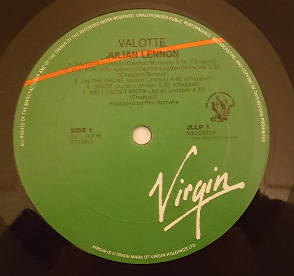 Julian Lennon – Valotte LP vinyl record, image 5 of 6