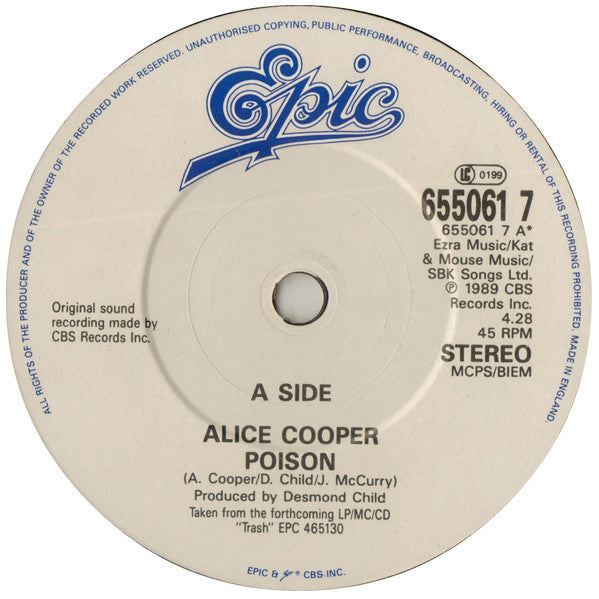 Alice Cooper – Poison 7" vinyl record, image 3 of 4