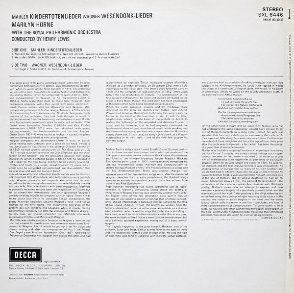 Gustav Mahler, Richard Wagner, Marilyn Horne, Henry Lewis, Royal Philharmonic Orchestra – Kindertotenlieder / Wesendonk-Lieder LP vinyl record, image 2 of 6