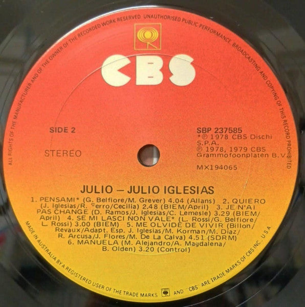 Julio Iglesias – Julio LP vinyl record, image 4 of 4