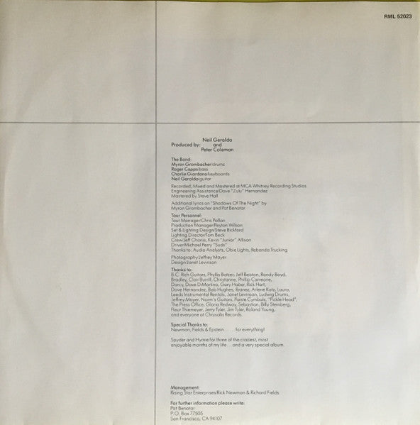 Pat Benatar – Get Nervous LP vinyl record, image 3 of 5