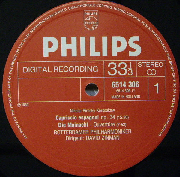 Nikolai Rimsky-Korsakov, Roberta Alexander, David Zinman, Rotterdams Philharmonisch Orkest – Capriccio Espagnõl / Legend Of Sadko, Op. 5 / May Night Overture • Die Mainacht-Ouvertüre / Snow Maiden Suite • Schneeflöckchen-Suite LP vinyl record, image 3 of 4