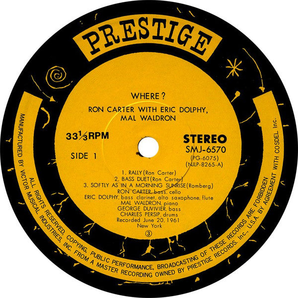 Ron Carter, Eric Dolphy, Mal Waldron – Where? LP vinyl record, image 4 of 5