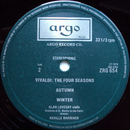 Antonio Vivaldi, The Academy Of St. Martin-in-the-Fields, Sir Neville Marriner, Alan Loveday – The Four Seasons LP vinyl record, image 4 of 5
