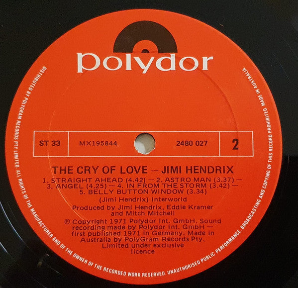 Jimi Hendrix – The Cry Of Love LP vinyl record, image 4 of 4