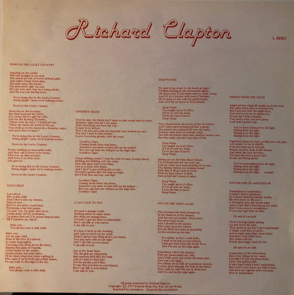 Richard Clapton – Goodbye Tiger LP vinyl record, image 8 of 8