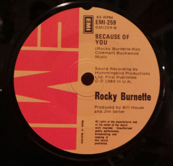 Rocky Burnette – Fallin' In Love (Bein' Friends) 7" vinyl record, image 2 of 2