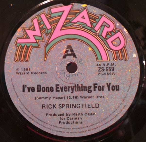 Rick Springfield – I've Done Everything For You 7" vinyl record, image 3 of 4