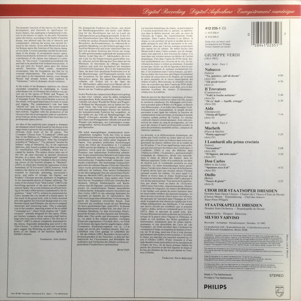 Giuseppe Verdi, Staatskapelle Dresden, Chor der Staatsoper Dresden, Silvio Varviso – Verdi Opera Choruses - Aïda • Macbeth • Il Trovatore • Nabucco • Otello • I Lombardi • Don Carlos LP vinyl record, image 2 of 5
