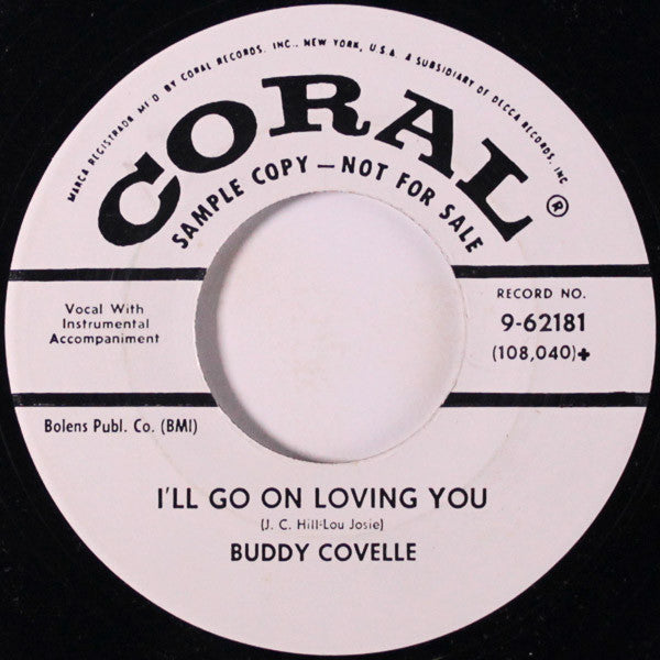Buddy Covelle – Lorraine / I'll Go On Loving You 7" vinyl record, image 2 of 2
