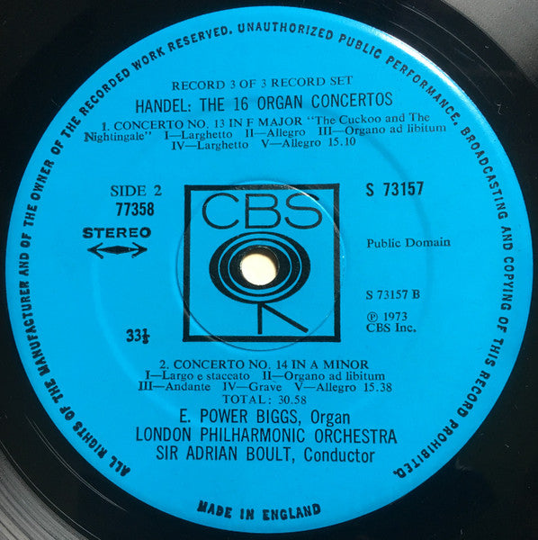 Georg Friedrich Händel, E. Power Biggs, Sir Adrian Boult, London Philharmonic Orchestra – The Sixteen Organ Concertos (3xLP) LP vinyl record, image 8 of 10