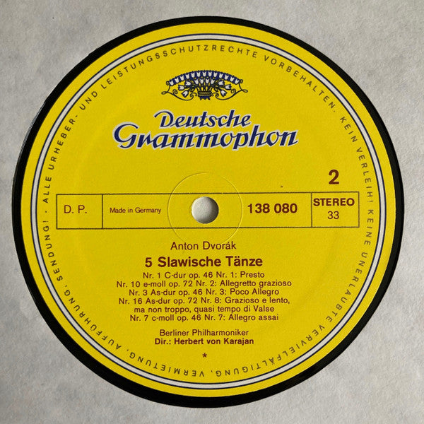 Johannes Brahms, Antonín Dvořák, Berliner Philharmoniker, Herbert Von Karajan – Dances By Brahms & Dvořák LP vinyl record, image 4 of 4