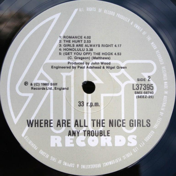 Any Trouble – Where Are All The Nice Girls? LP vinyl record, image 4 of 4