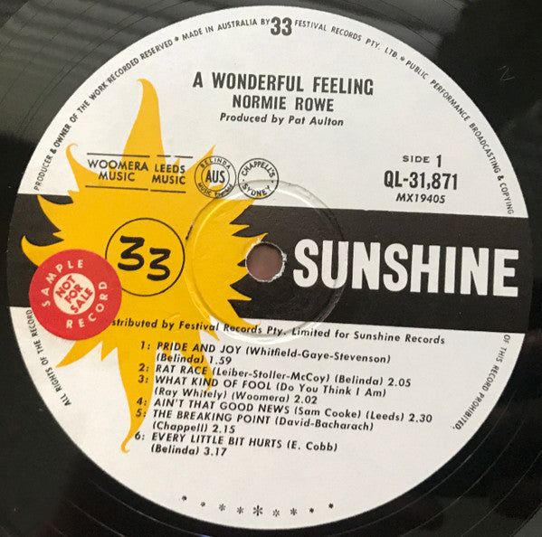 Normie Rowe – A Wonderful Feeling LP vinyl record, image 3 of 4