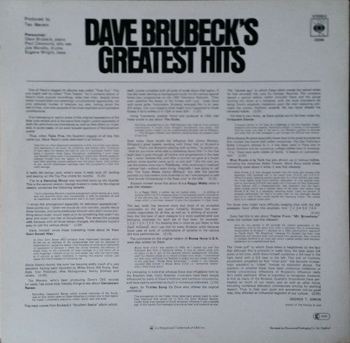 Dave Brubeck – Dave Brubeck's Greatest Hits LP vinyl record, image 2 of 4