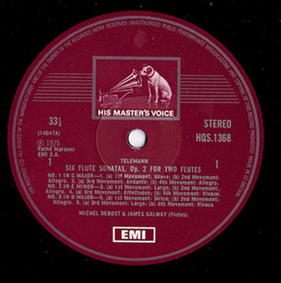 Georg Philipp Telemann, James Galway, Michel Debost – Six Sonatas For Two Flutes Op. 2 LP vinyl record, image 2 of 3