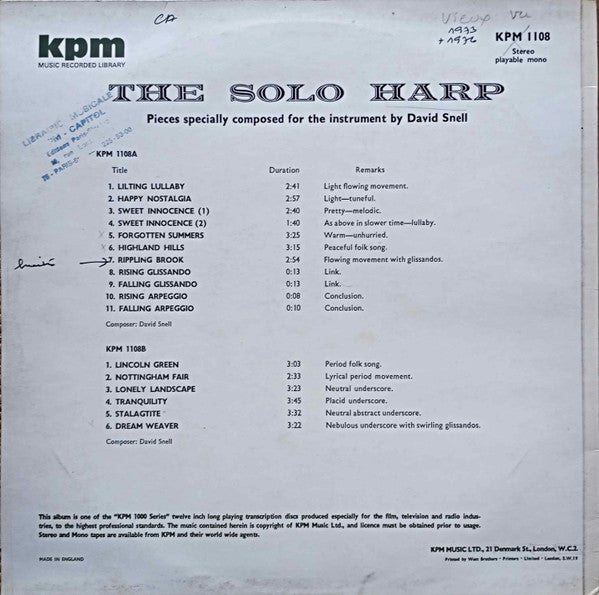 David Snell – The Solo Harp LP vinyl record, image 5 of 5