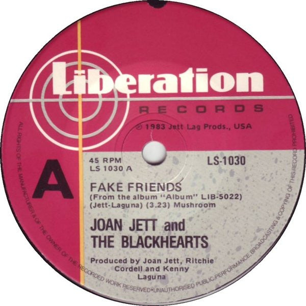 Joan Jett & The Blackhearts – Fake Friends 7" vinyl record, image 2 of 3