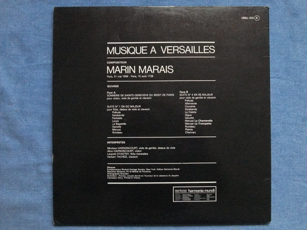 Nikolaus Harnoncourt, Marin Marais – Musique A Versailles-Marin Marais - Suites de Violes LP vinyl record, image 2 of 3
