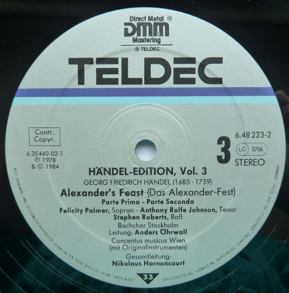 Georg Friedrich Händel, Felicity Palmer, Anthony Rolfe Johnson, Stephen Roberts, Stockholm Bach Choir, Concentus Musicus Wien, Nikolaus Harnoncourt – Alexander's Feast (2xLP) LP vinyl record, image 7 of 8