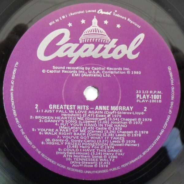 Anne Murray – Anne Murray's Greatest Hits LP vinyl record, image 4 of 5