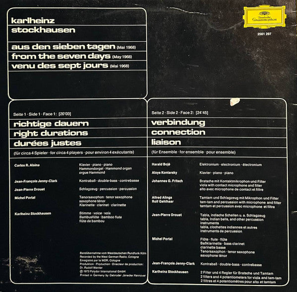 Karlheinz Stockhausen – Aus Den Sieben Tagen / From The Seven Days / Venu Des Sept Jours LP vinyl record, image 2 of 4