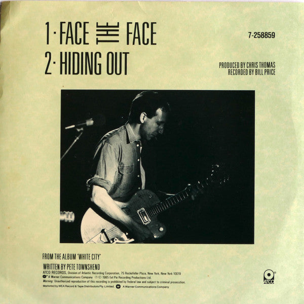 Pete Townshend – Face The Face 7" vinyl record, image 2 of 4