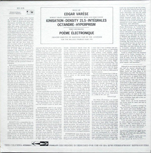 Edgard Varèse, Robert Craft, Columbia Symphony Orchestra – Music Of Edgar Varèse LP vinyl record, image 2 of 4