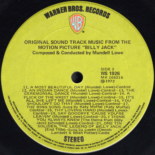 Mundell Lowe – Original Sound Track Music From The Motion Picture Billy Jack LP vinyl record, image 4 of 4