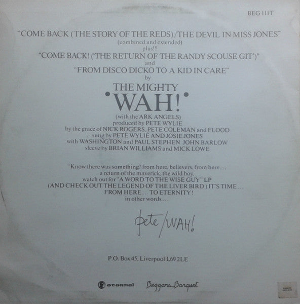 Wah! – Come Back 12" vinyl record, image 2 of 4