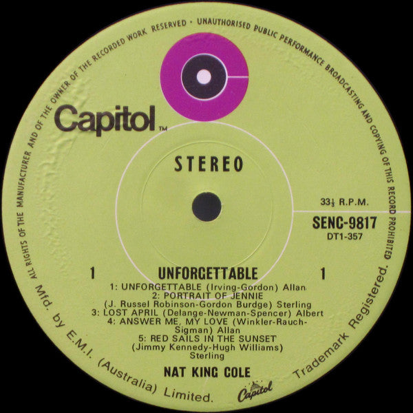 Nat King Cole – Unforgettable LP vinyl record, image 3 of 4