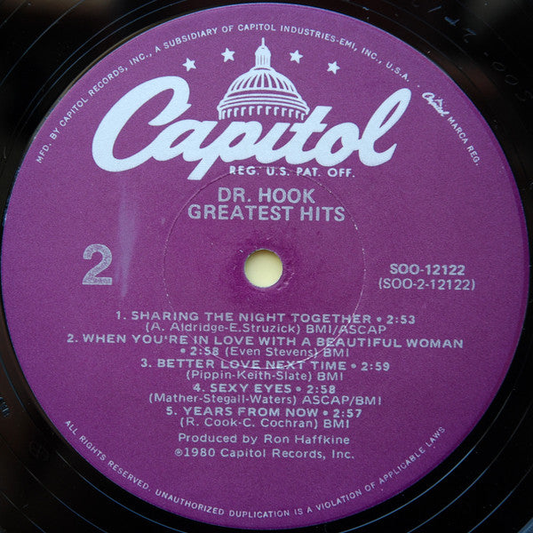 Dr. Hook – Greatest Hits LP vinyl record, image 4 of 4