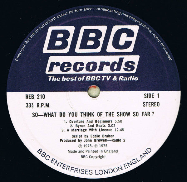 Morecambe & Wise – So, What Do You Think Of The Show So Far? LP vinyl record, image 3 of 5