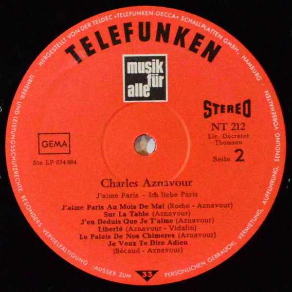 Charles Aznavour – J'aime Paris - Ich Liebe Paris LP vinyl record, image 4 of 4