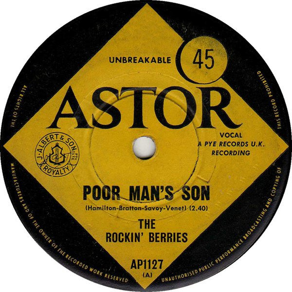 The Rockin' Berries – Poor Man's Son 7" vinyl record, image 1 of 2