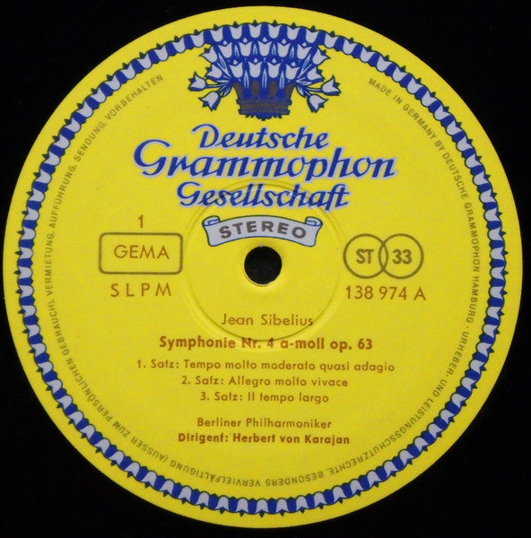 Jean Sibelius, Berliner Philharmoniker, Herbert von Karajan – Symphonie Nr. 4 / Der Schwan Von Tuonela LP vinyl record, image 3 of 4