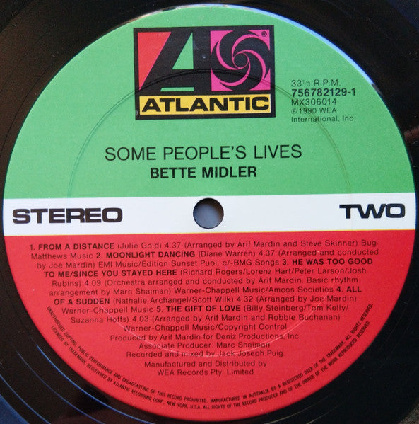 Bette Midler – Some People's Lives LP vinyl record, image 4 of 4