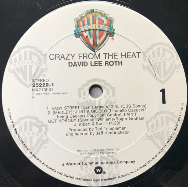David Lee Roth – Crazy From The Heat 12" vinyl record, image 5 of 6
