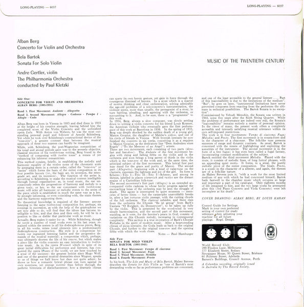 Alban Berg, Béla Bartók – Violin Concerto / Sonata For Solo Violin LP vinyl record, image 2 of 5