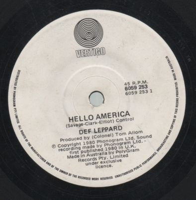 Def Leppard – Hello America 7" vinyl record, image 1 of 2