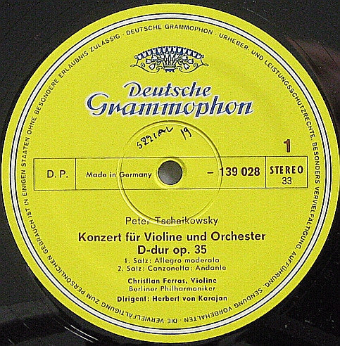 Pyotr Ilyich Tchaikovsky, Christian Ferras, Herbert von Karajan, Berliner Philharmoniker – Violinkonzert D-dur Op. 35 / Capriccio Italien Op. 45 LP vinyl record, image 3 of 4