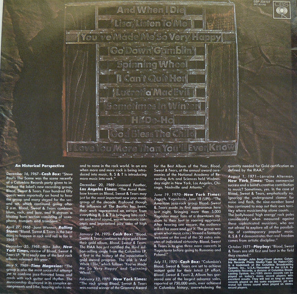 Blood, Sweat And Tears – Blood, Sweat & Tears Greatest Hits LP vinyl record, image 2 of 4
