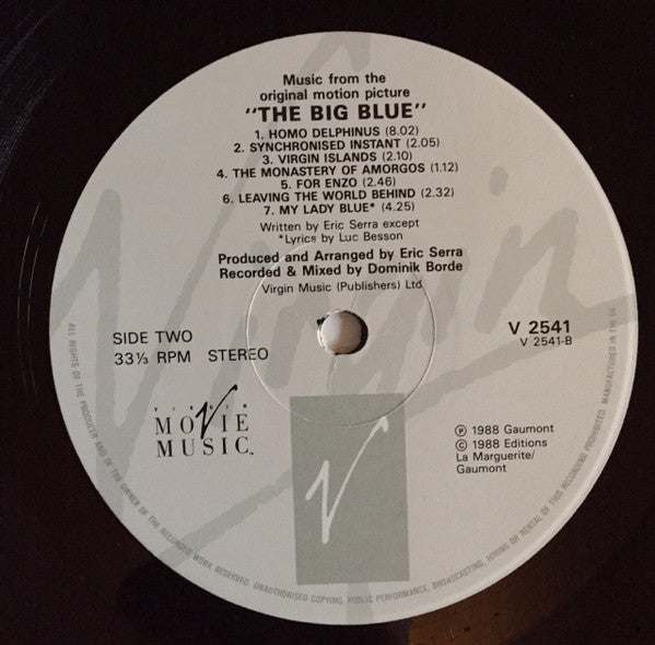 Eric Serra – The Big Blue (Original Motion Picture Soundtrack) LP vinyl record, image 4 of 4