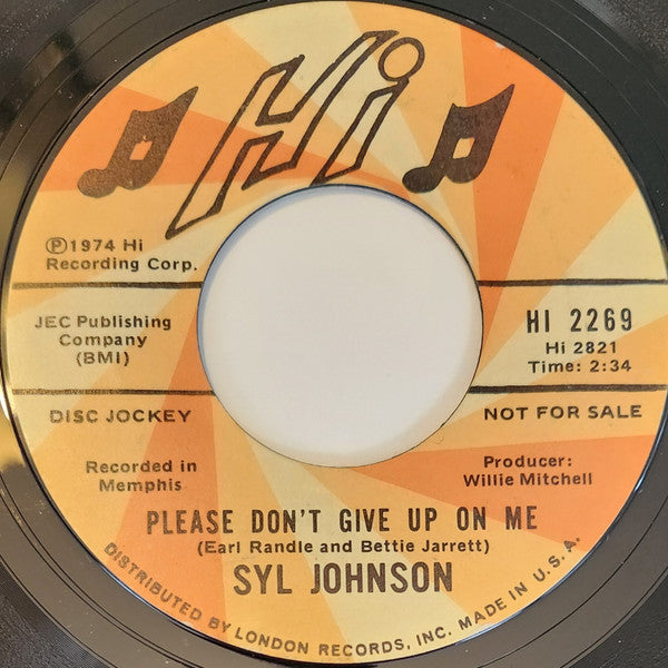 Syl Johnson – Let Yourself Go / Please Don't Give Up On Me 7" vinyl record, image 2 of 2